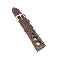 18mm Brown Rally Leather Watch Band with Steel Buckle 
